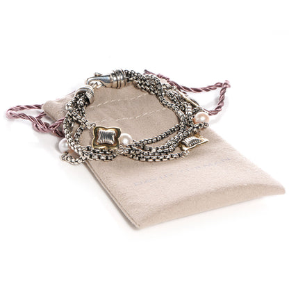 David Yurman Sterling Silver 18K Yellow Gold Pearl Multistrand Quatrefoil Bracelet 6 of 6