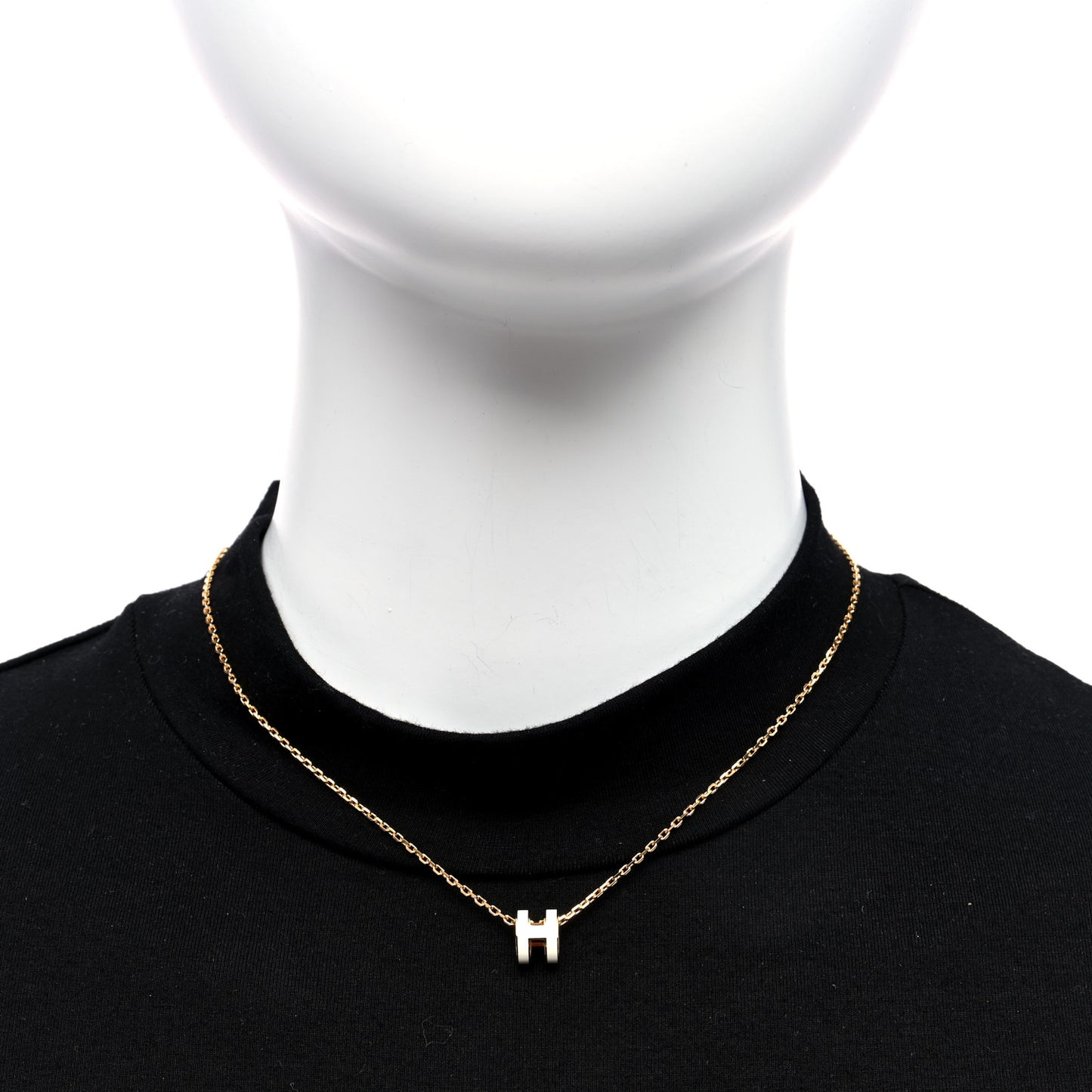 Lacquered Gold Mini Pop H Pendant Necklace White