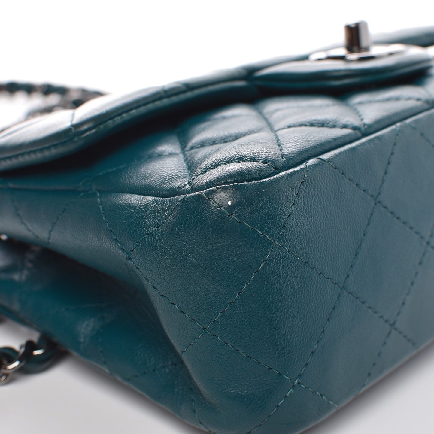 Lambskin Quilted Mini Rectangular Flap Turquoise