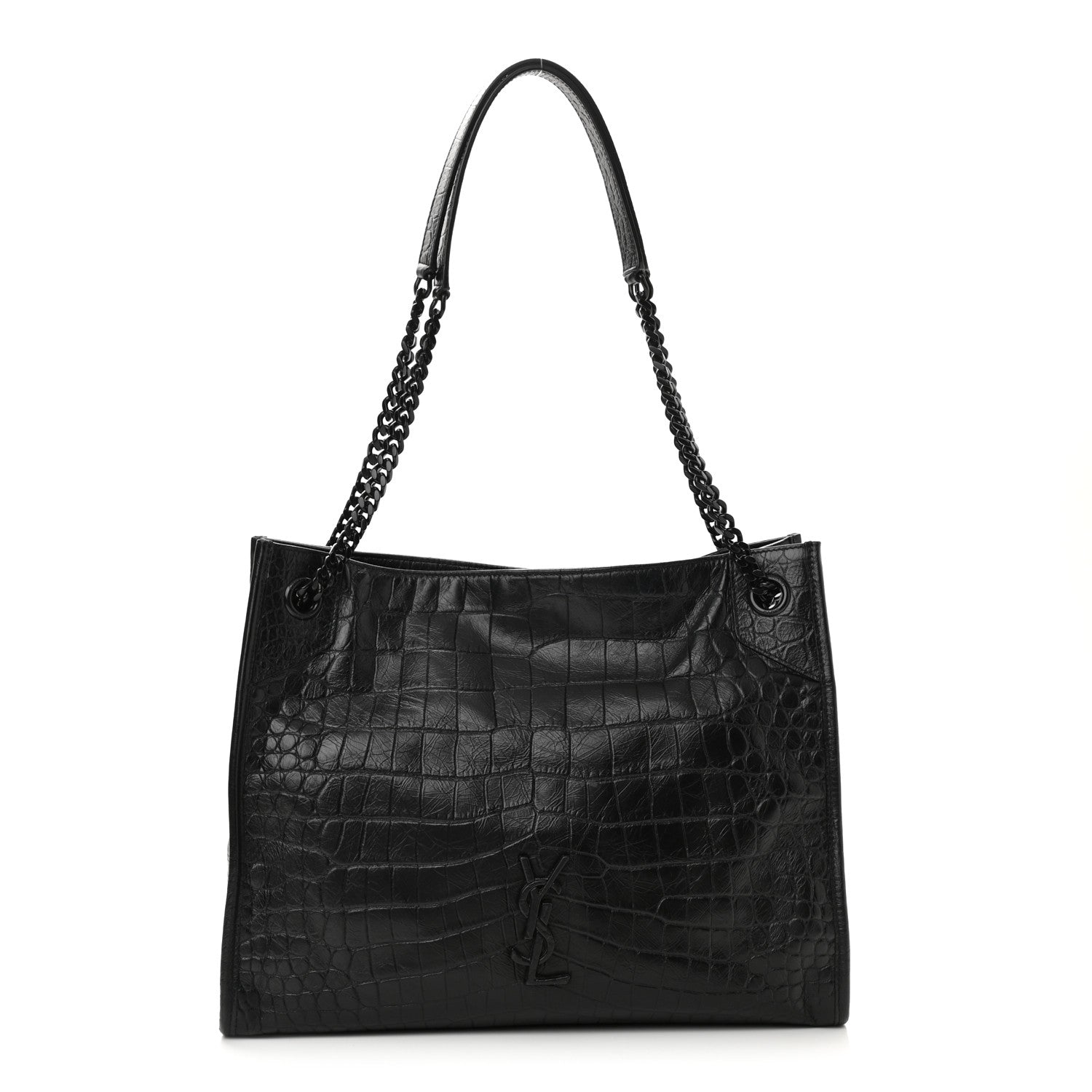 Saint Laurent Calfskin Crocodile Embossed Monogram Medium Niki Shopping Bag Black 1 of 8