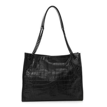 Saint Laurent Calfskin Crocodile Embossed Monogram Medium Niki Shopping Bag Black 1 of 8