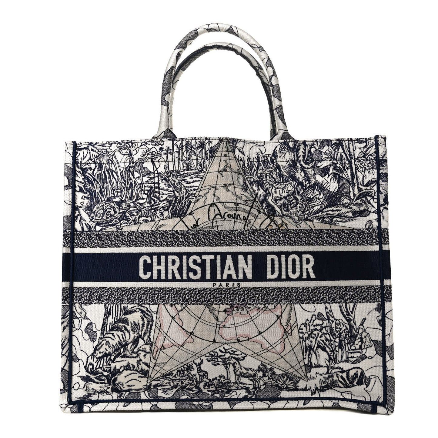 Canvas Embroidered Large Around The World Book Tote Blue