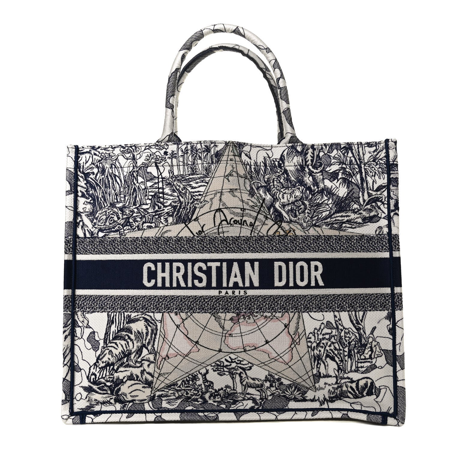 Christian Dior Canvas Embroidered Large Around The World Book Tote Blue 1 of 10