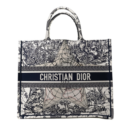 Christian Dior Canvas Embroidered Large Around The World Book Tote Blue 1 of 10