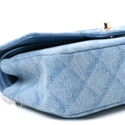 Chanel Printed Denim Quilted Small Double Flap Light Blue 8 of 9