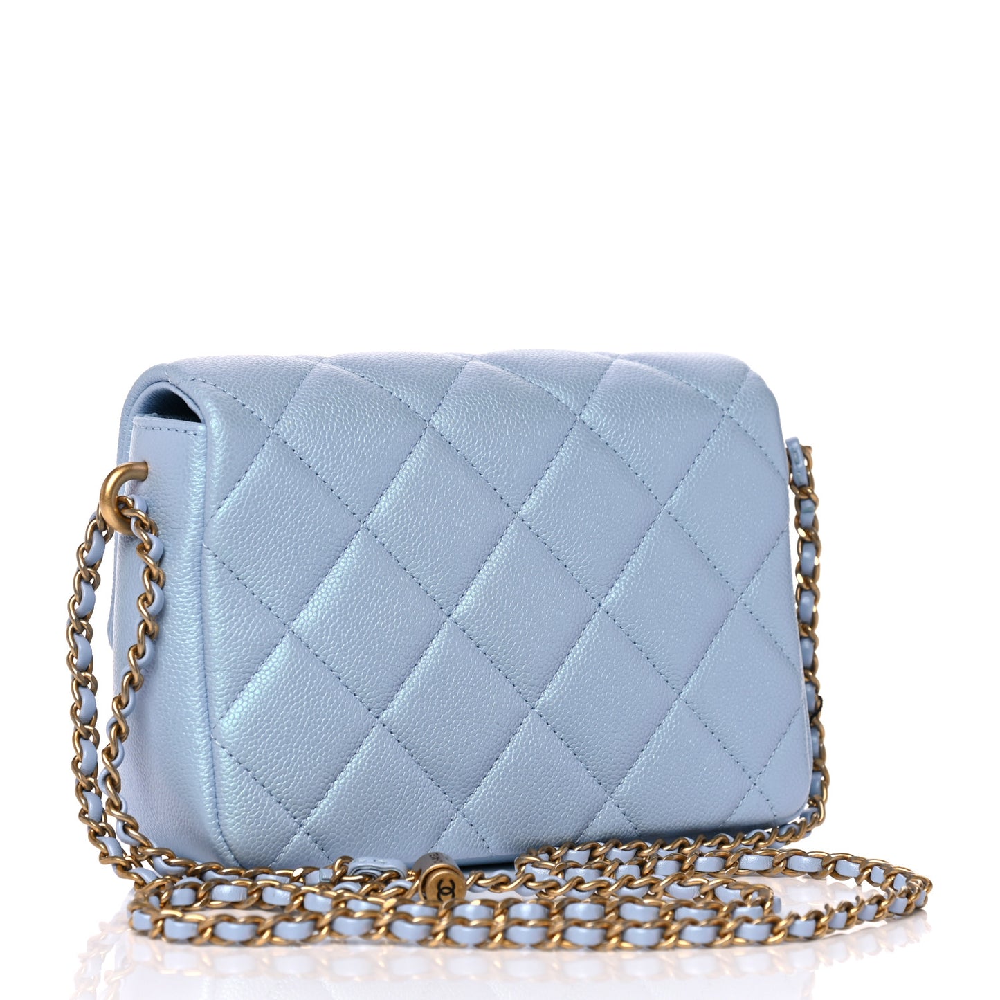 Iridescent Caviar Quilted Mini My Perfect Flap Light Blue