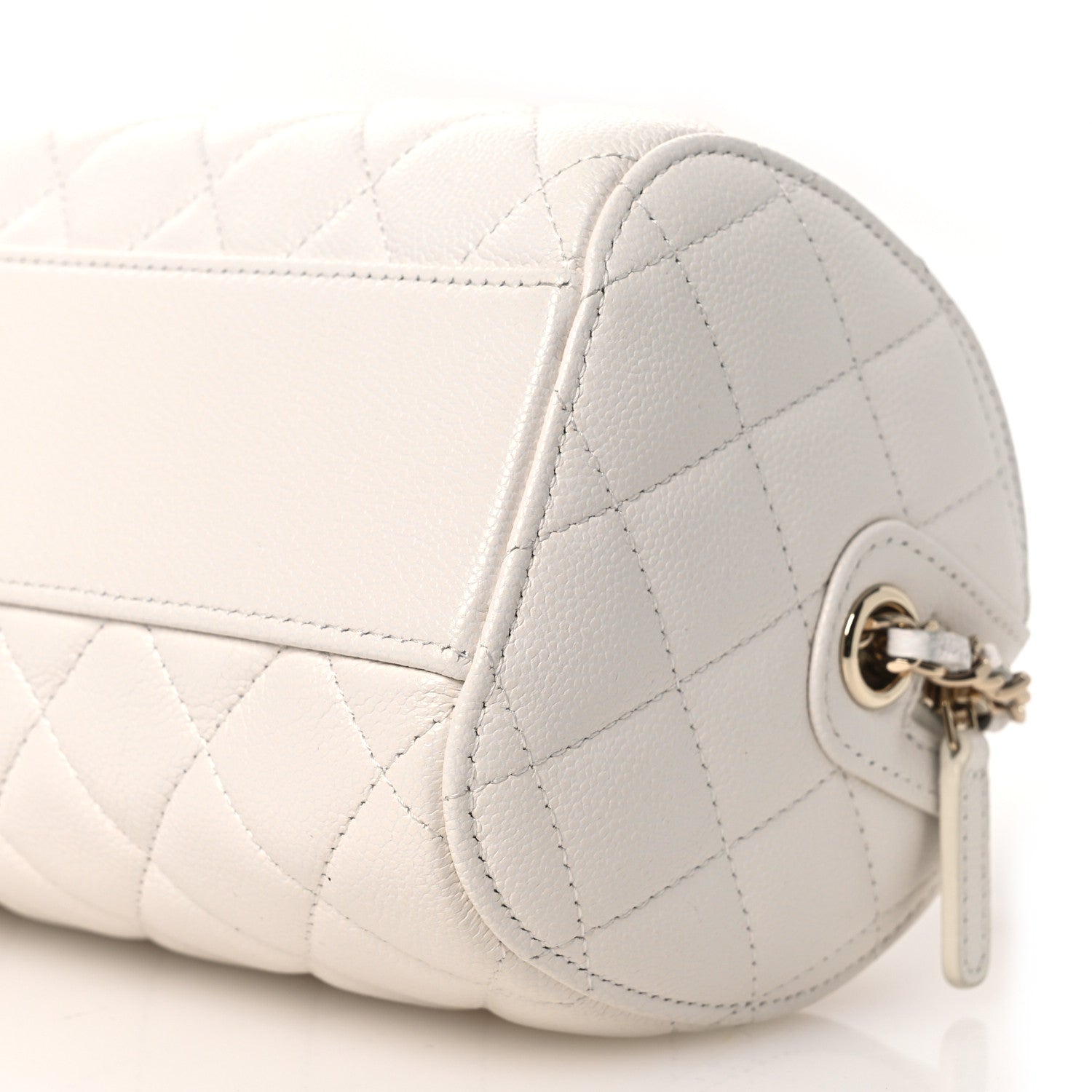 Chanel Caviar Quilted Barrel Clutch With Chain White 10 of 11