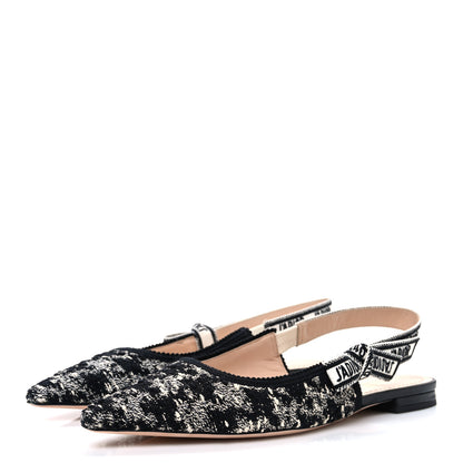 Christian Dior Tweed Ribbon J'Adior Slingback Ballet Flats 40 Black White 4 of 11