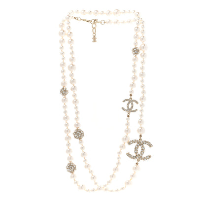 Chanel Pearl Crystal CC Cluster Long Necklace Gold 3 of 6