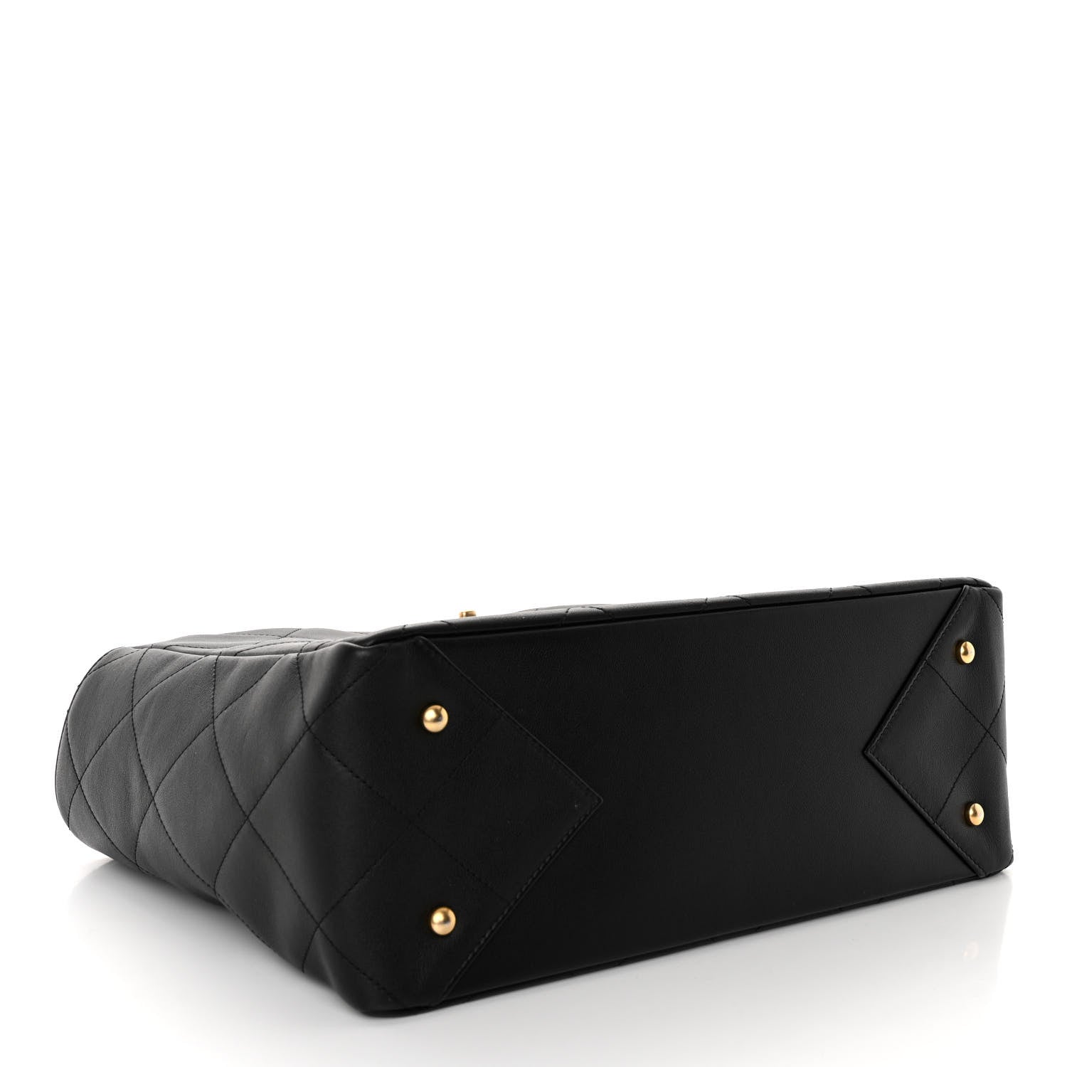 Chanel Calfskin Quilted Chain Shopping Tote Black Black 4 of 9