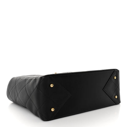 Chanel Calfskin Quilted Chain Shopping Tote Black Black 4 of 9