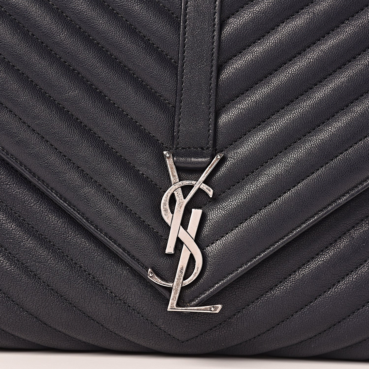 Saint Laurent Sheepskin Matelasse Chevron Monogram Large College Satchel Deep Marine 17 of 19
