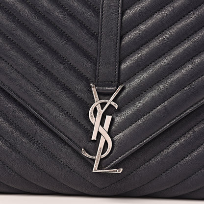 Saint Laurent Sheepskin Matelasse Chevron Monogram Large College Satchel Deep Marine 17 of 19
