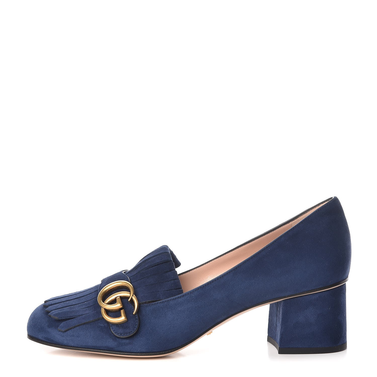 Gucci Kid Scamosciato GG Marmont Fringe 50mm Loafer Pumps 41 Blue Ink 1 of 10