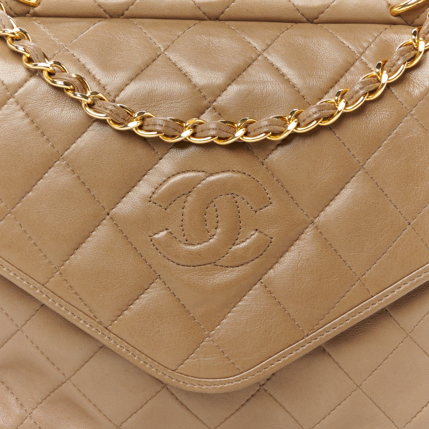 Lambskin Quilted Tassel Envelope Flap Brown