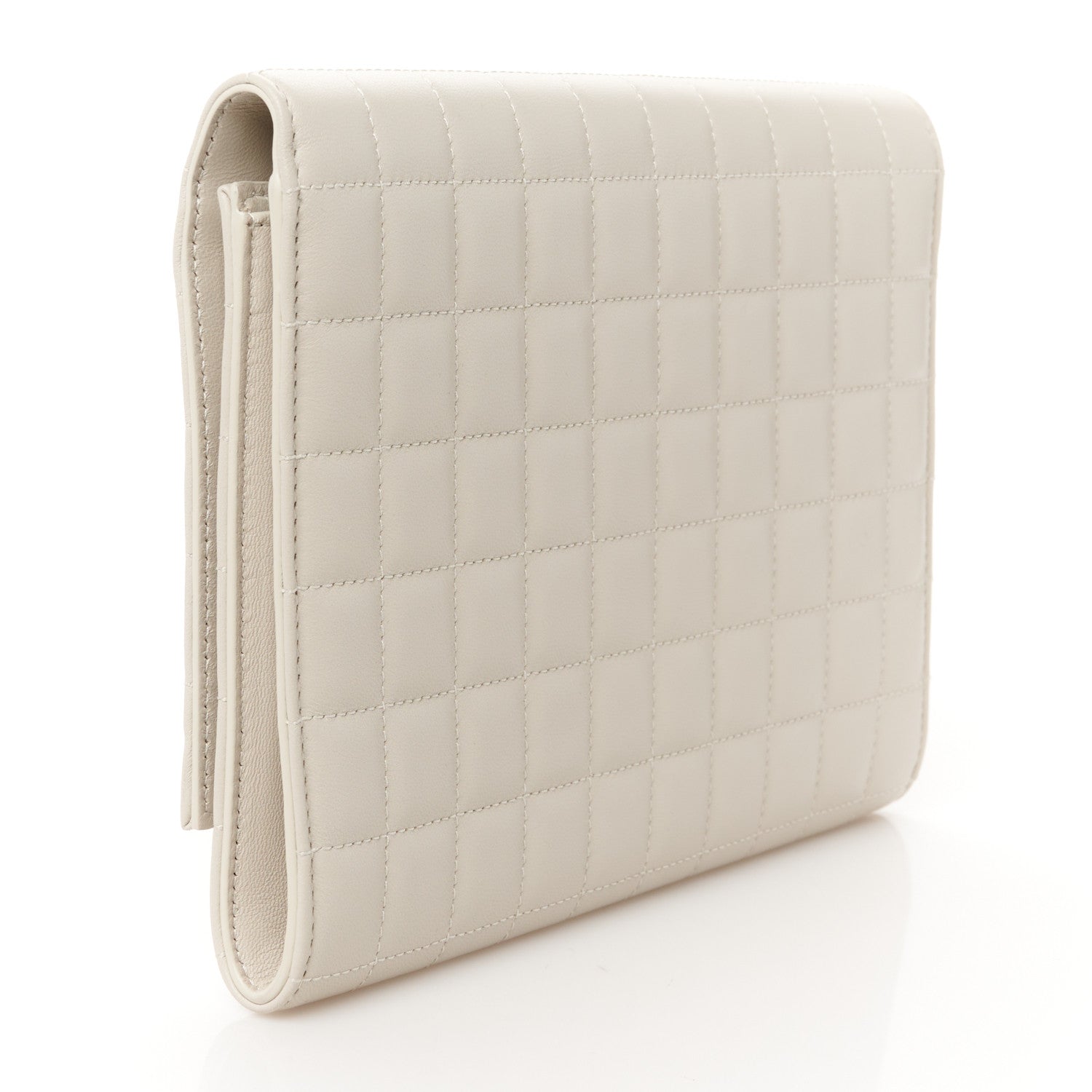 Saint Laurent Lambskin Carre Quilted Cassandre Pouch Clutch Crema Soft 3 of 8