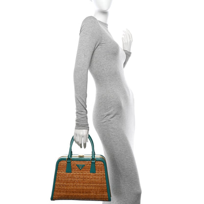 Prada Midollino Saffiano Pyramid Bag Naturale Turquoise 2 of 11