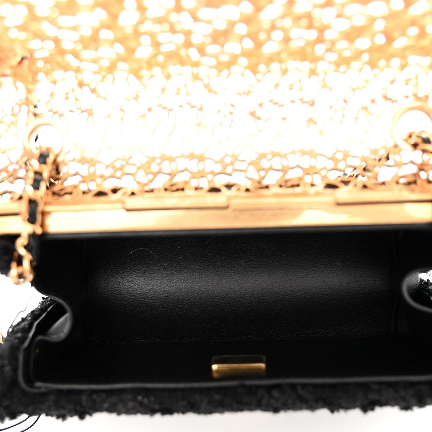 Metal Tweed Logo CC Minaudiere Flap Bag Black Gold