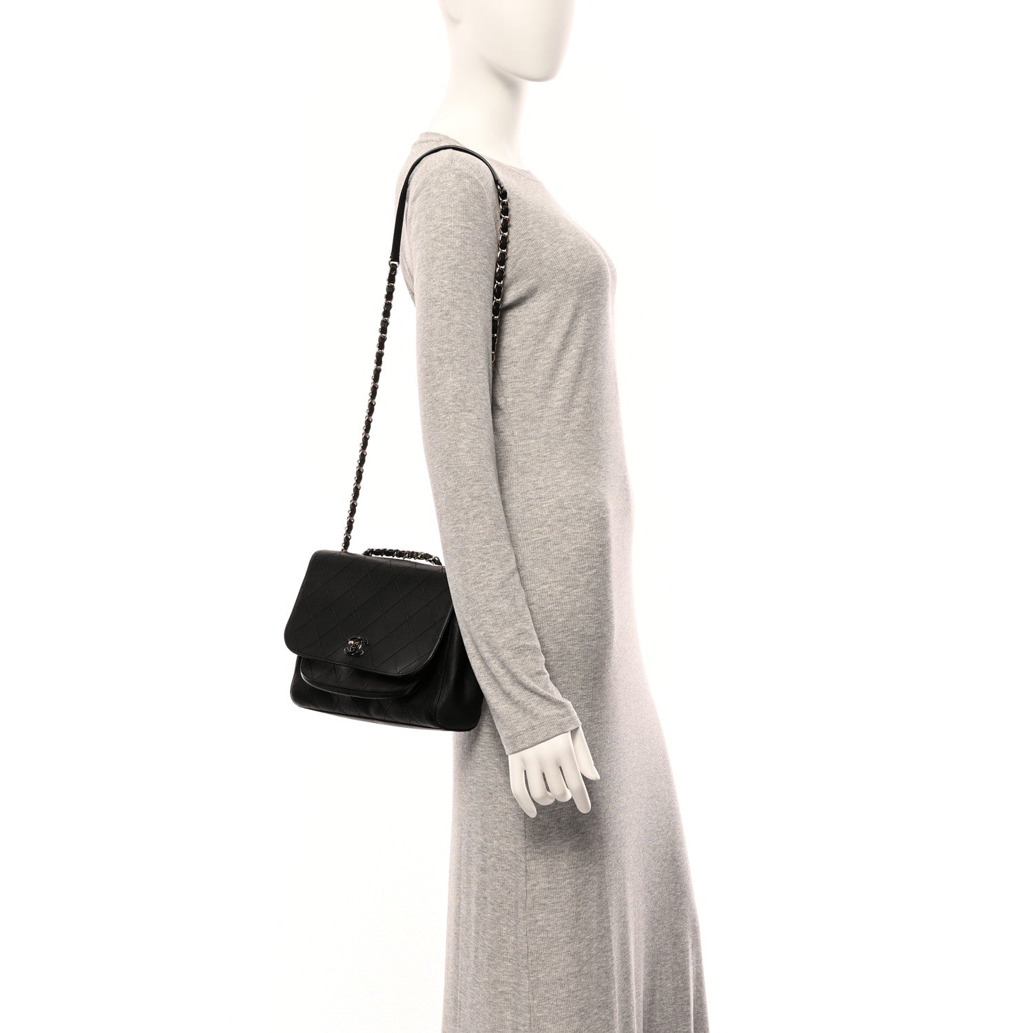 Chanel Calfskin Stitched Medium Covered CC Flap Bag Black 2 of 10