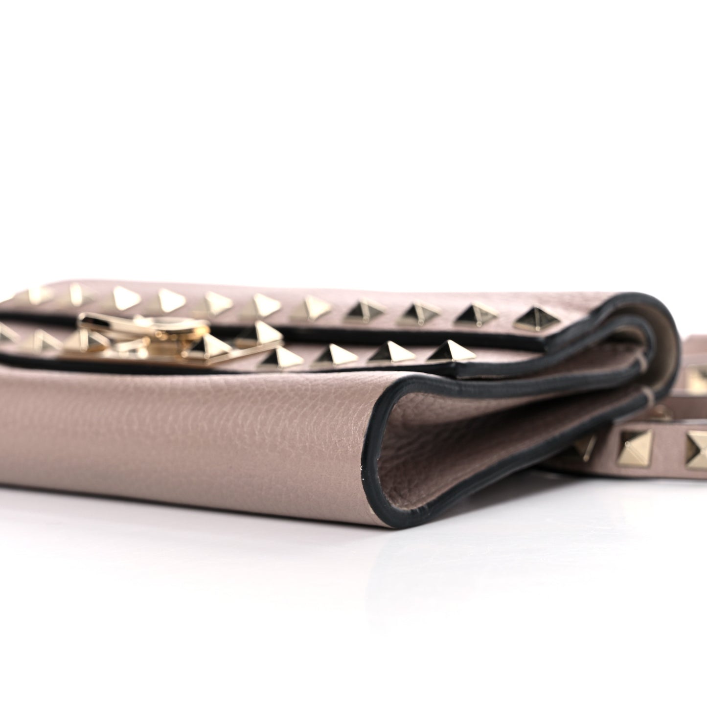 Grainy Calfskin Rockstud Double Flap Crossbody Bag Poudre