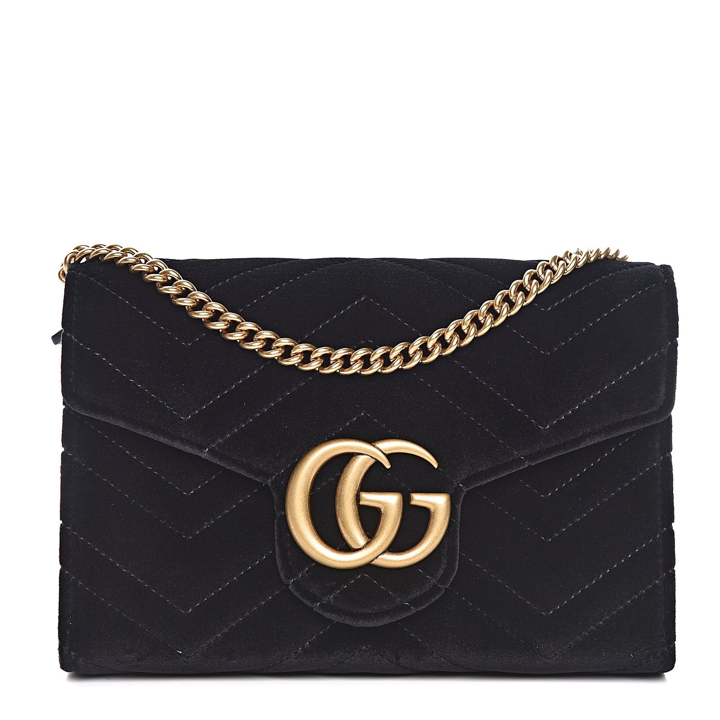 Velvet Matelasse GG Marmont Chain Wallet Black