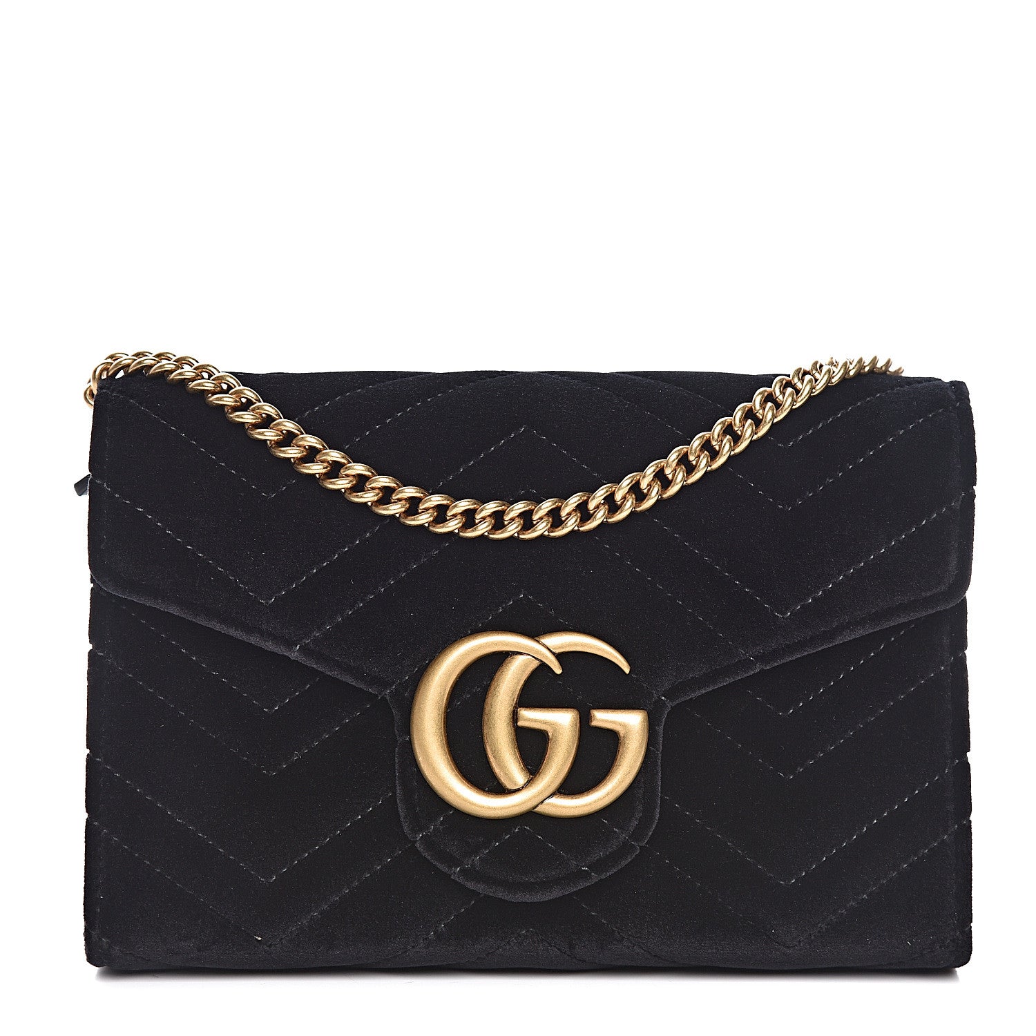 Gucci Velvet Matelasse GG Marmont Chain Wallet Black 1 of 11