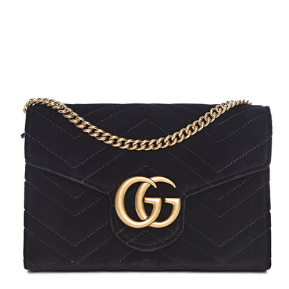 Gucci Velvet Matelasse GG Marmont Chain Wallet Black 1 of 11