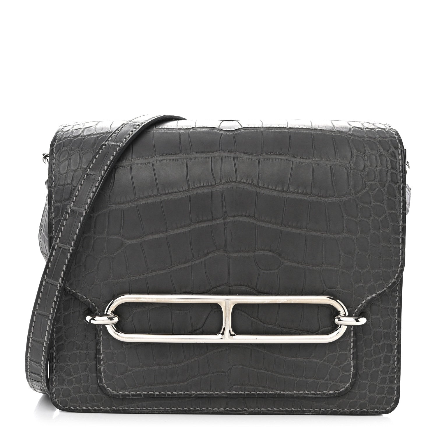 Hermes Matte Alligator Mini Sac Roulis Graphite 1 of 10