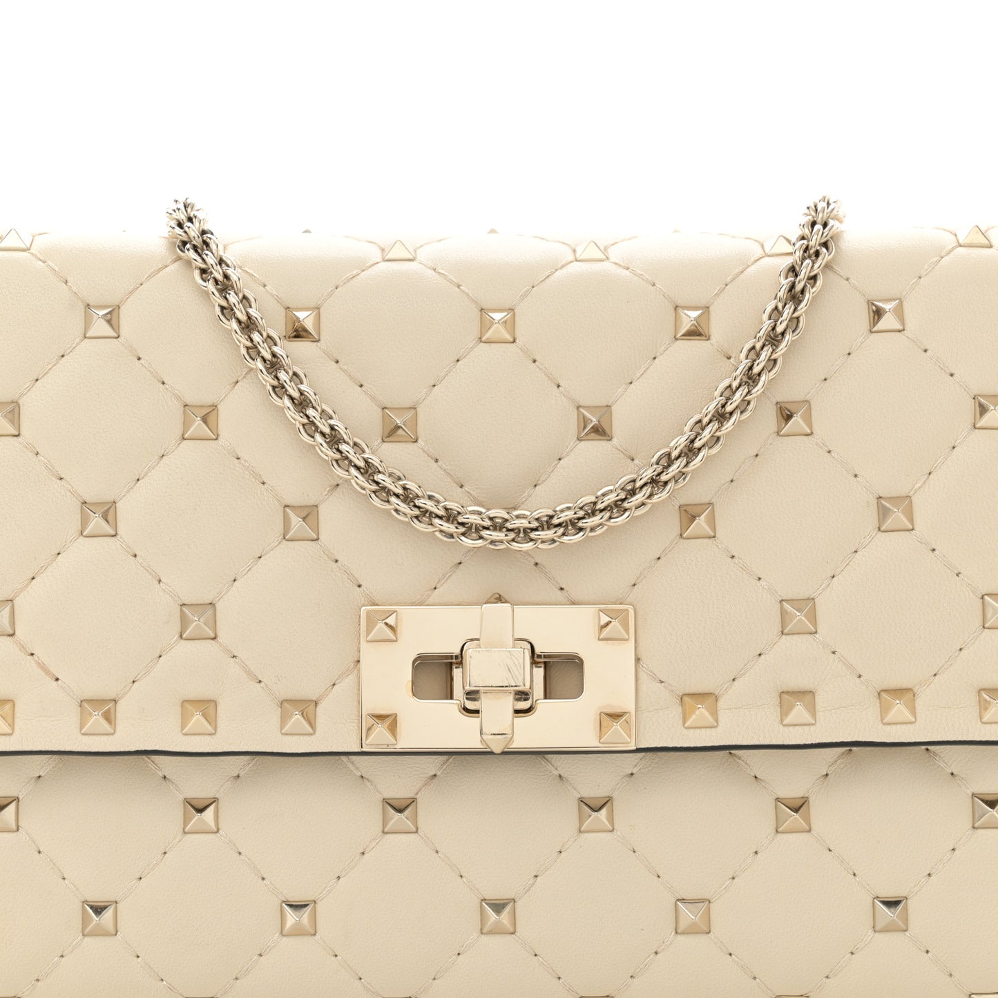 Nappa Rockstud Spike Wallet on Chain Light Ivory