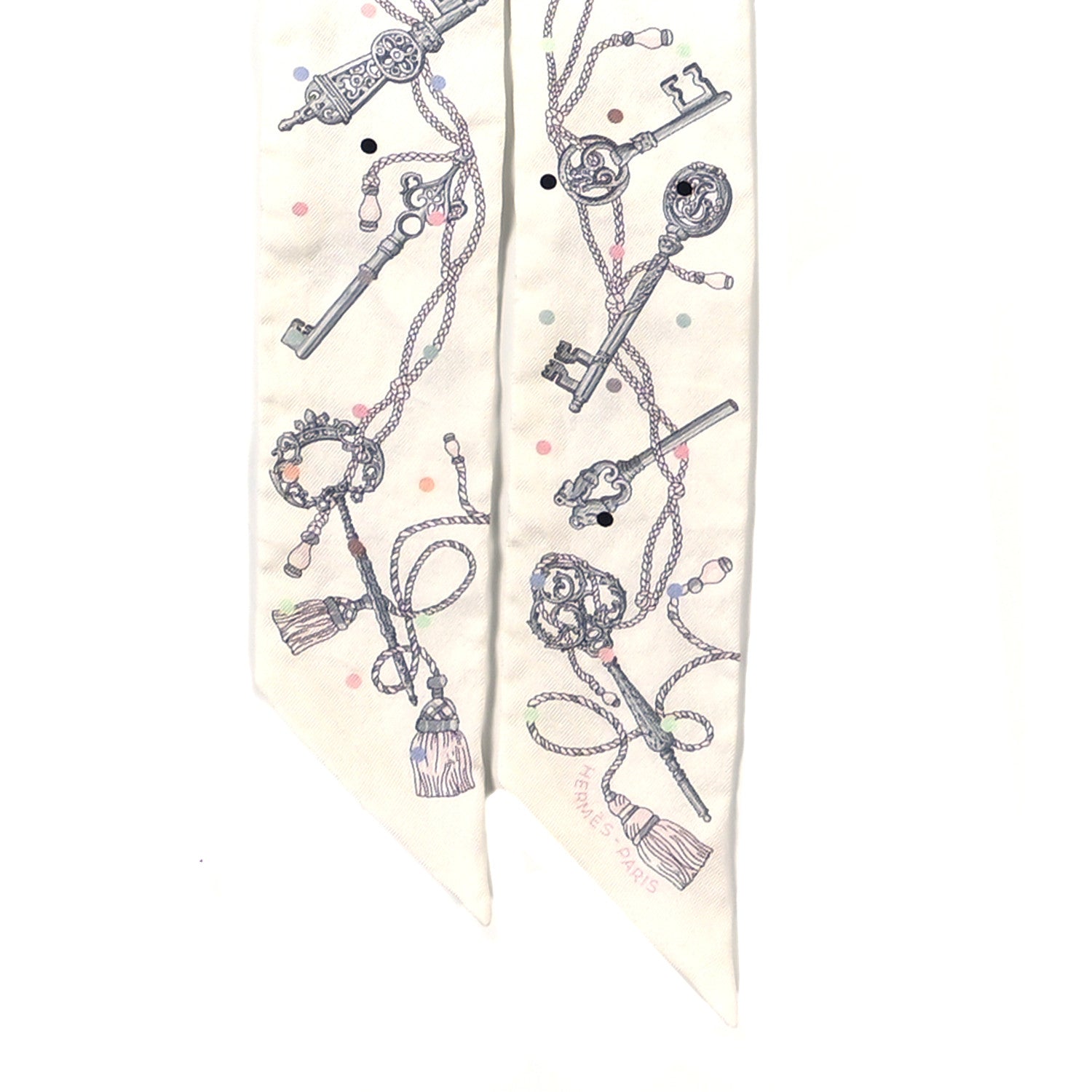 Hermes Silk Les Cles A Pois Twilly White Gris Acier 2 of 3