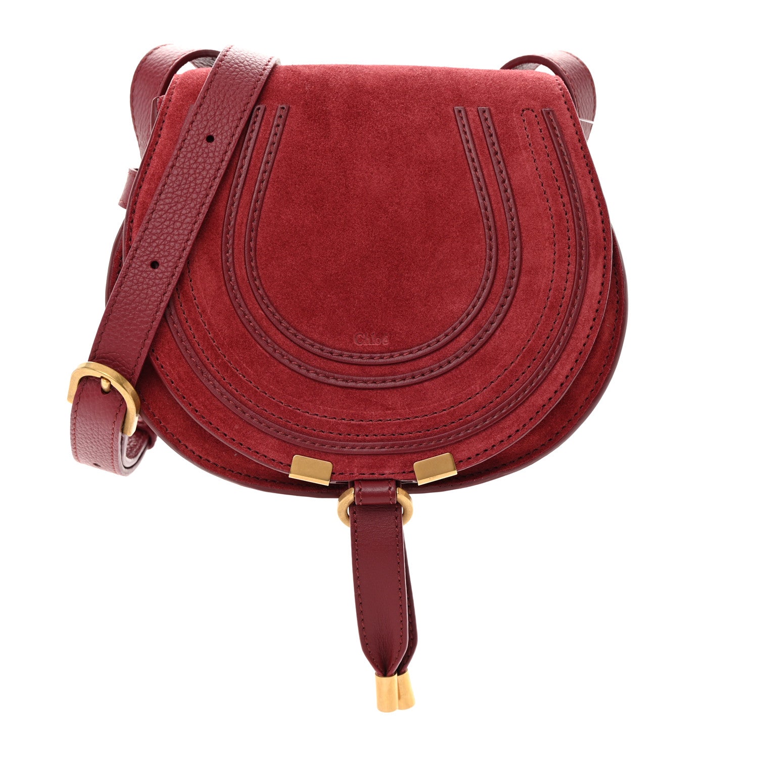 Chloe Suede Small Marcie Saddle Bag Dark Ruby 1 of 17
