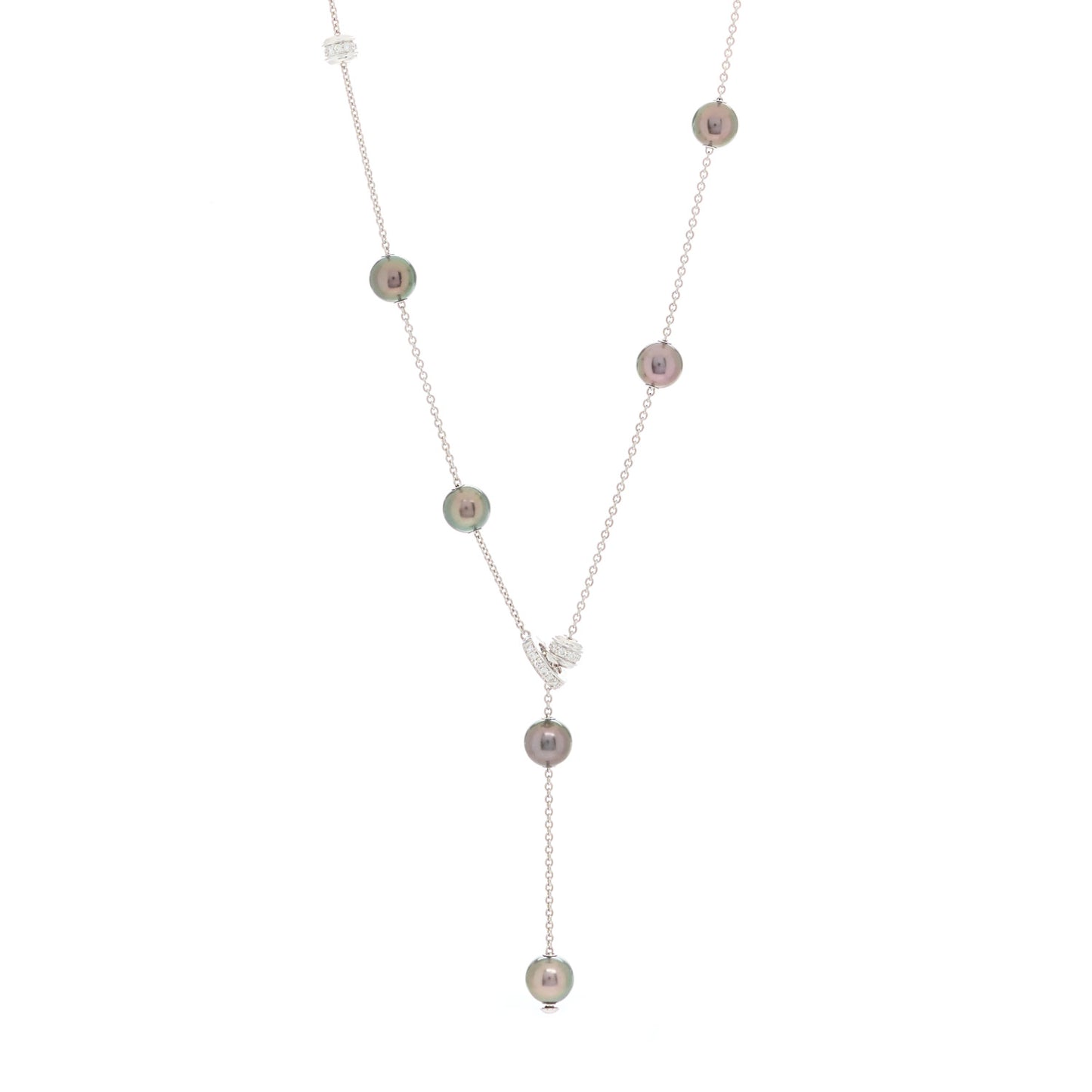 18K White Gold Diamond Black South Sea Pearl Pearls In Motion Necklace