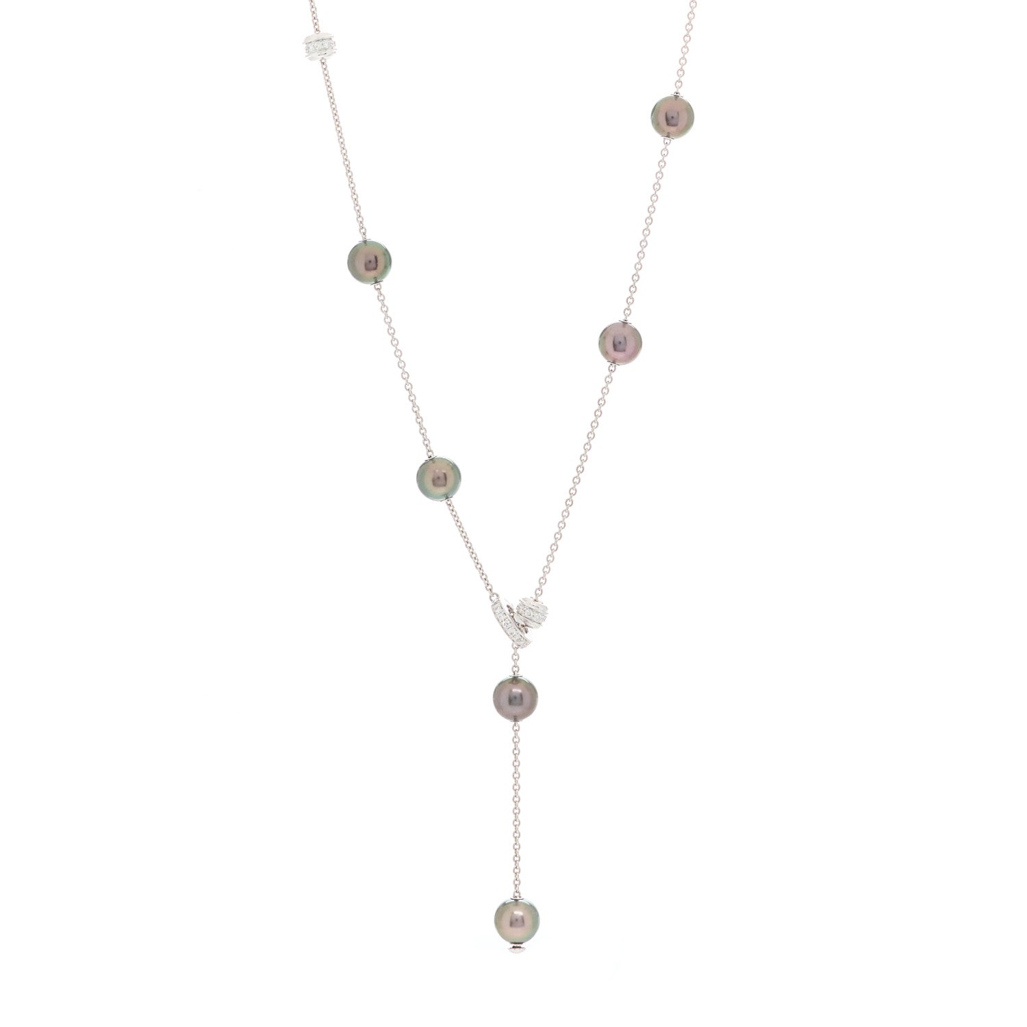 Mikimoto 18K White Gold Diamond Black South Sea Pearl Pearls In Motion Necklace 1 of 5