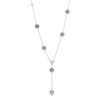 Mikimoto 18K White Gold Diamond Black South Sea Pearl Pearls In Motion Necklace 1 of 5