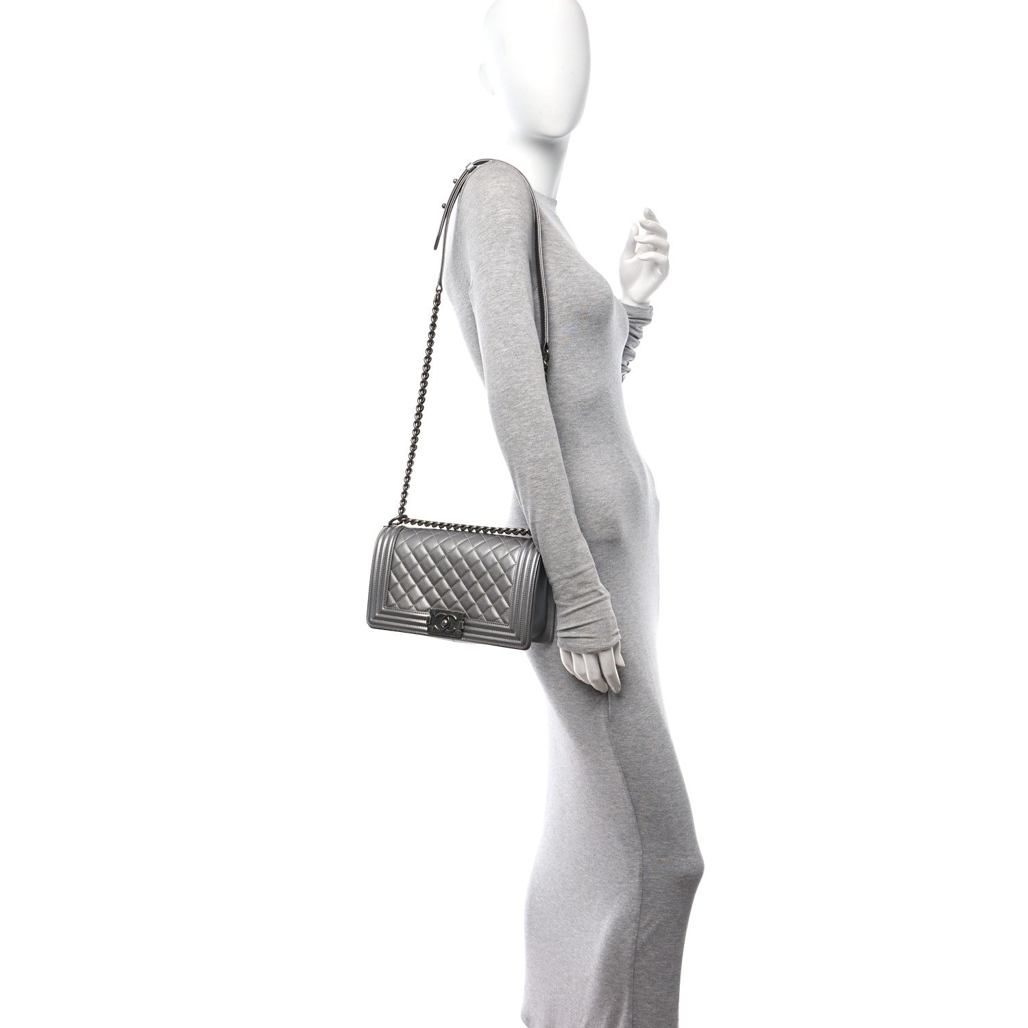 Chanel Metallic Caviar Quilted Medium Boy Flap Silver 2 of 11