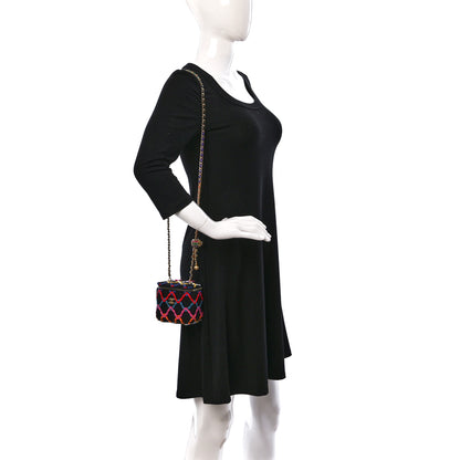 Chanel Tweed Diamond Threaded CC Pearl Crush Mini Vanity Case With Chain Black Multicolor 2 of 10
