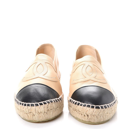 Chanel Lambskin CC Espadrilles 41 Beige Black 2 of 10
