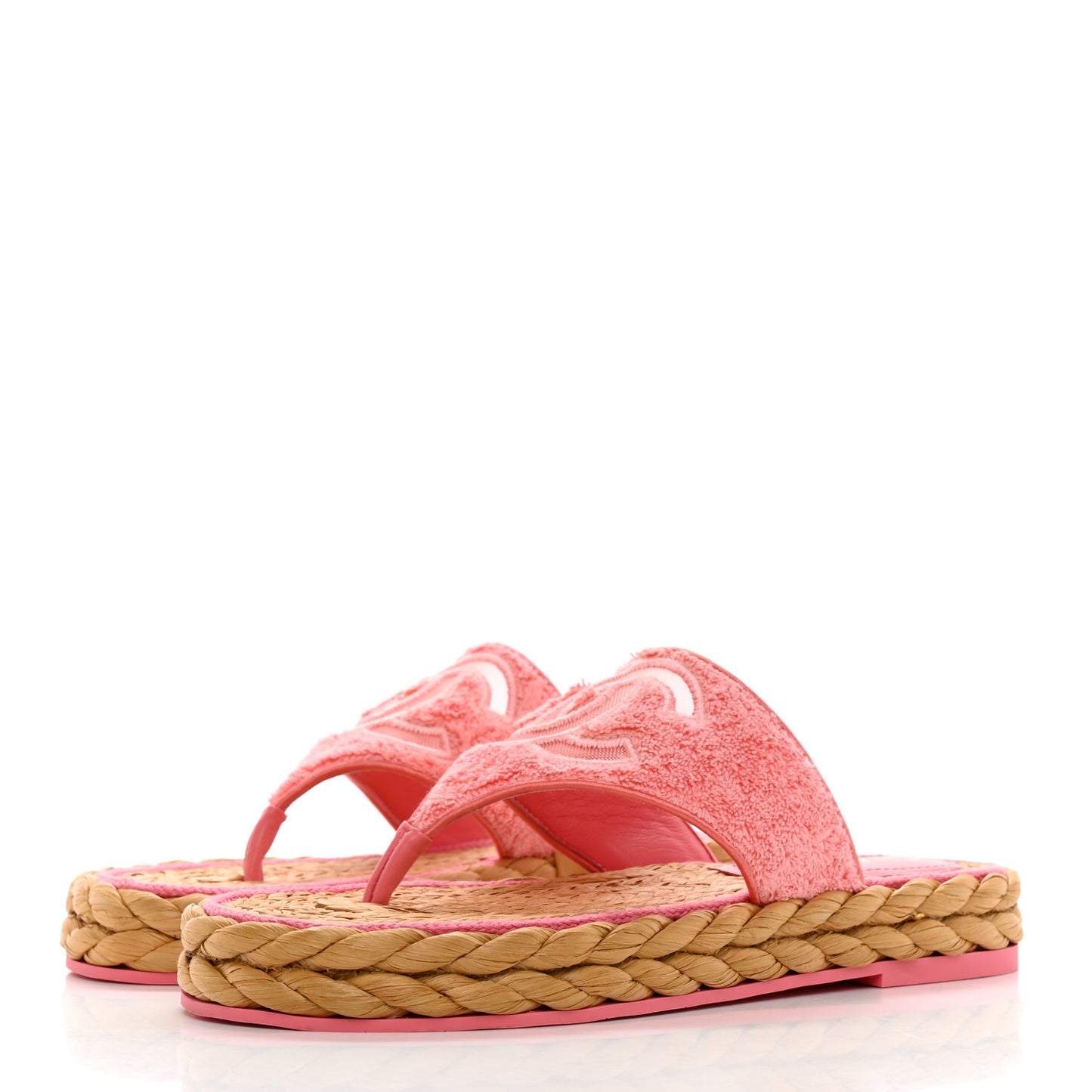 Terry Cloth Raffia CC Logo Thong Sandals 38 Pink