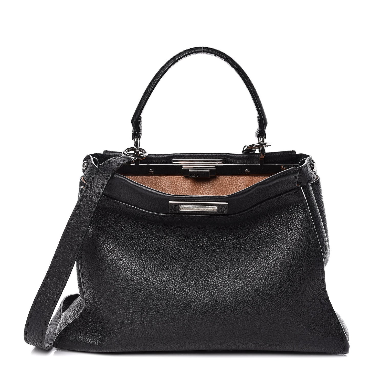 Cuoio Romano Selleria Bi-Color Medium Peekaboo Iconic Satchel Black Mou