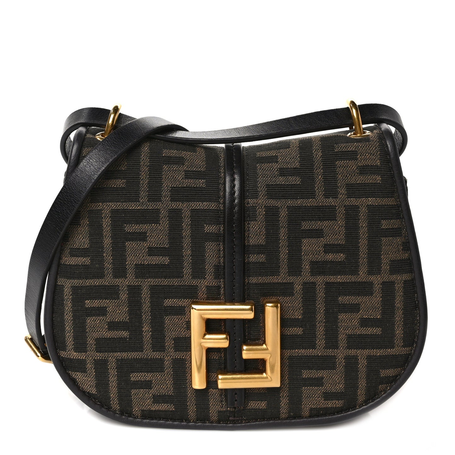 Fabric Jacquard Vitello Cher Cuoio FF 1974 Small Fendi C'mon Tobacco Moro Ebano