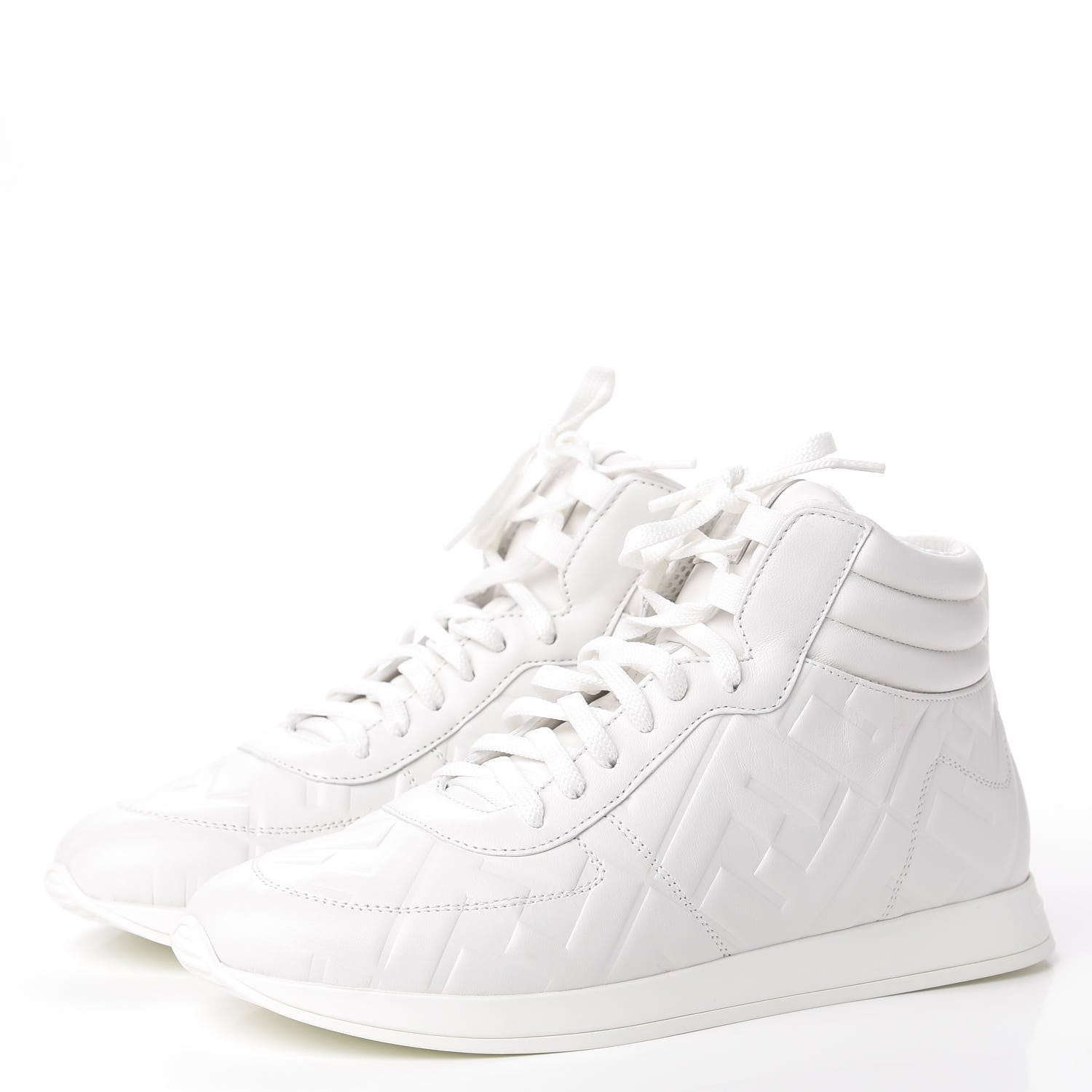 Fendi Nappa Macro FF Embossed Womens High Top Sneakers 36.5 White Ice 3 of 10