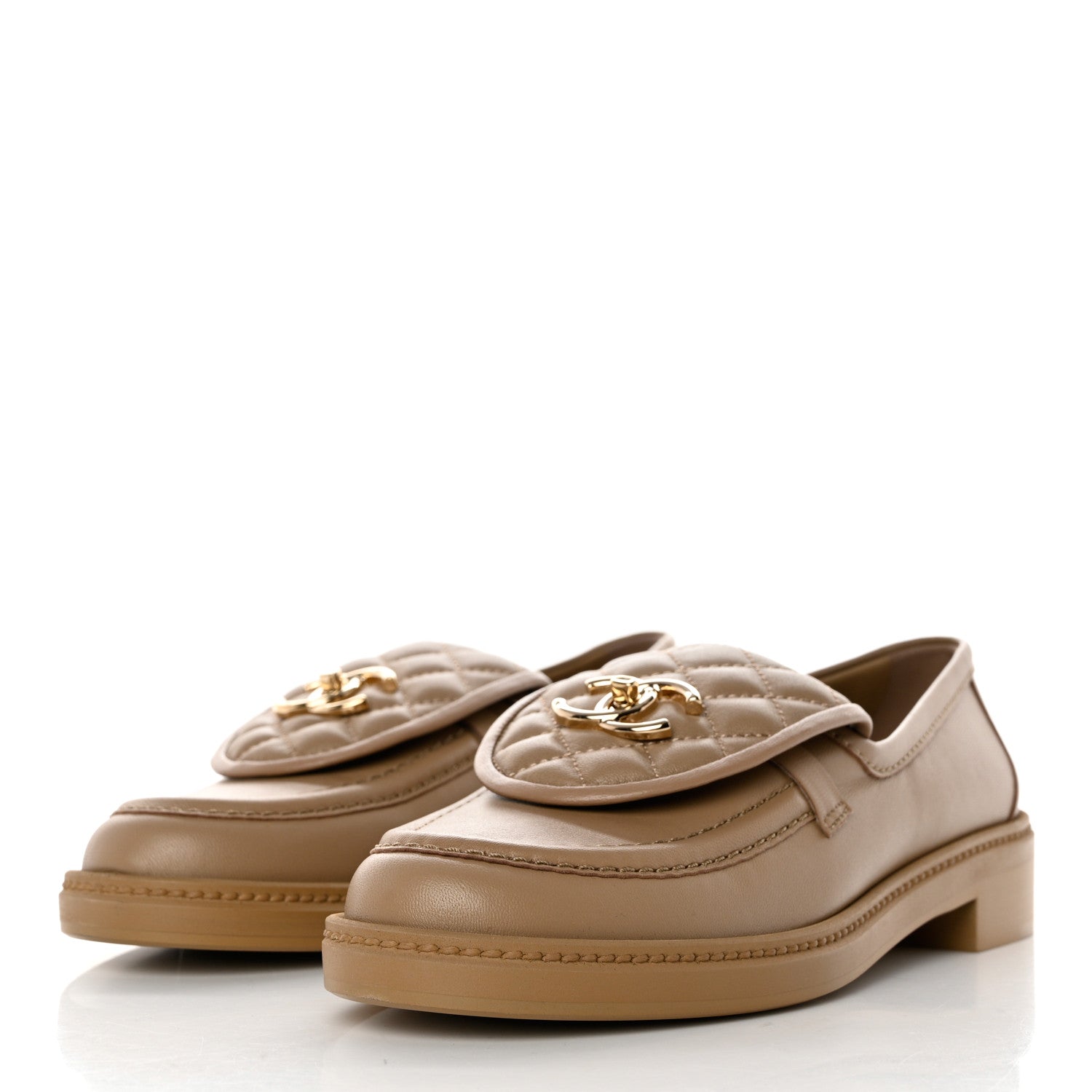 Chanel Lambskin Quilted CC Turnlock Loafers 38.5 Beige 3 of 8