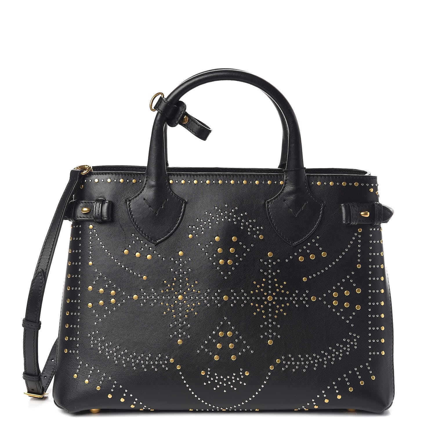 Burberry Smooth Calfskin Riveted Medium Banner Tote Black 1 of 10