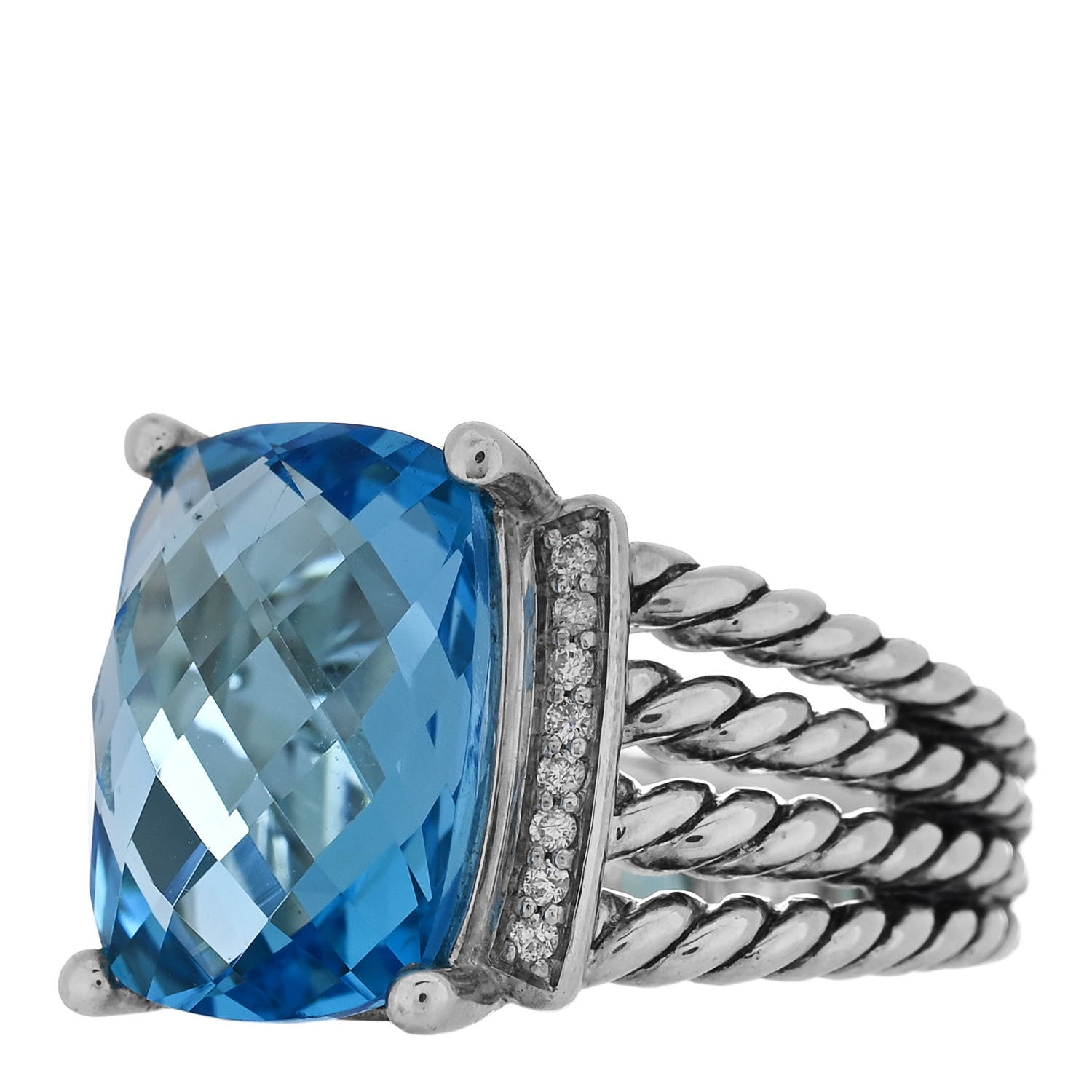 David Yurman Sterling Silver Diamond Blue Topaz 16mm Wheaton Ring 61 9.5 3 of 6