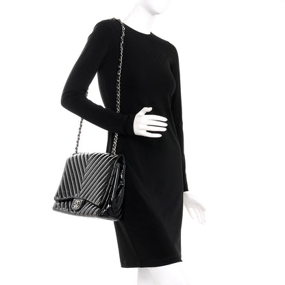 Chanel Patent Chevron Quilted Maxi Single Flap Black 2 of 8