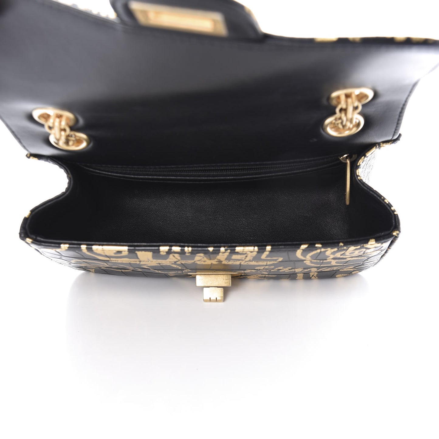 Calfskin Crocodile Embossed Graffiti 2.55 Mini Cocodile Reissue Flap Black Gold