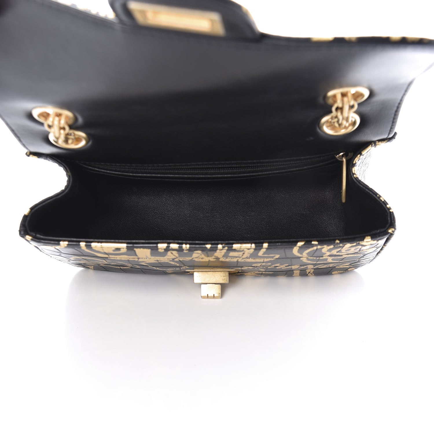 Chanel Calfskin Crocodile Embossed Graffiti 2.55 Mini Cocodile Reissue Flap Black Gold 5 of 10