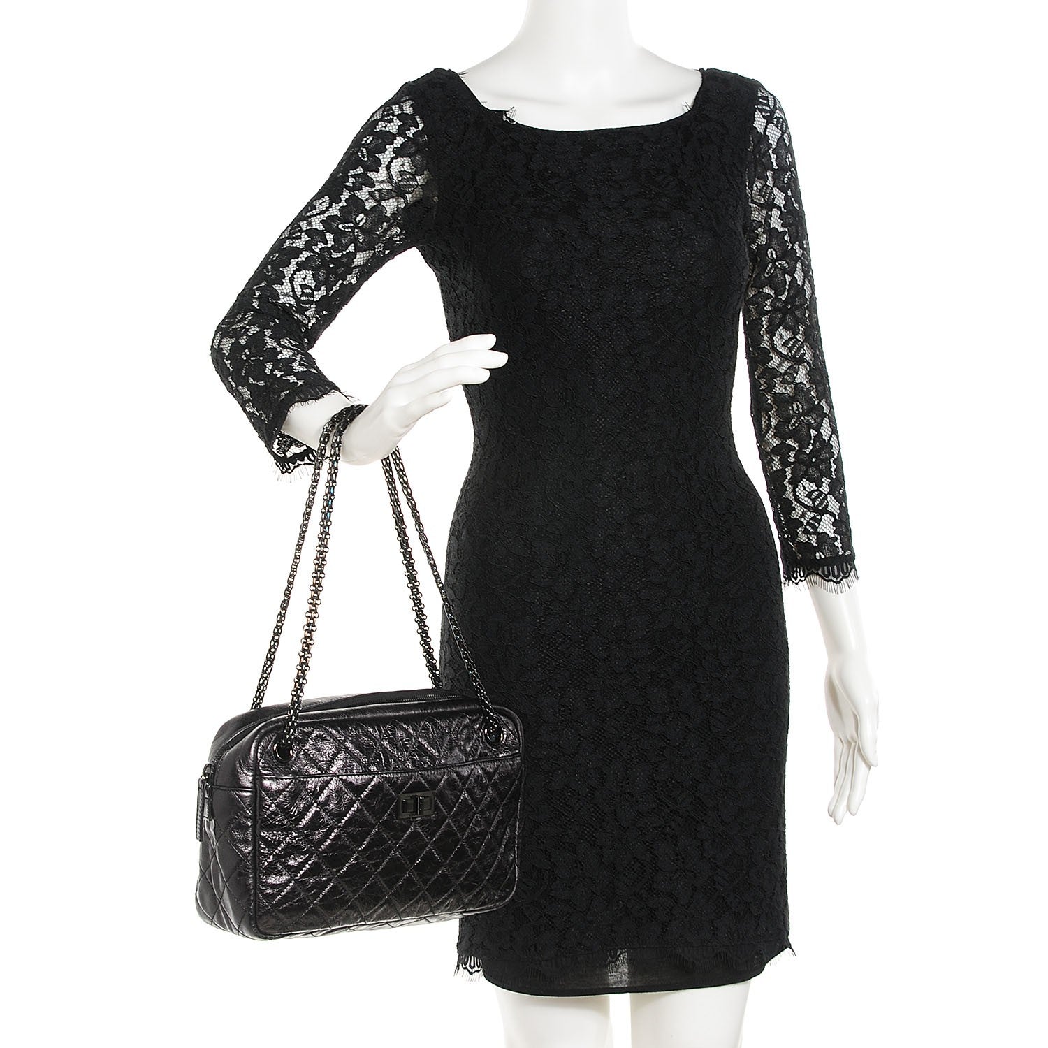 Chanel Metallic Aged Calfskin Quilted Medium Reissue Camera Case Black 2 of 8