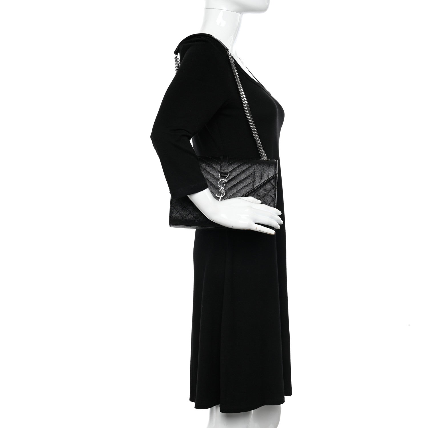 Saint Laurent Grain De Poudre Textured Mixed Matelasse Triquilt Medium Monogram Satchel Black 2 of 10