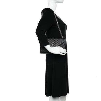 Saint Laurent Grain De Poudre Textured Mixed Matelasse Triquilt Medium Monogram Satchel Black 2 of 10